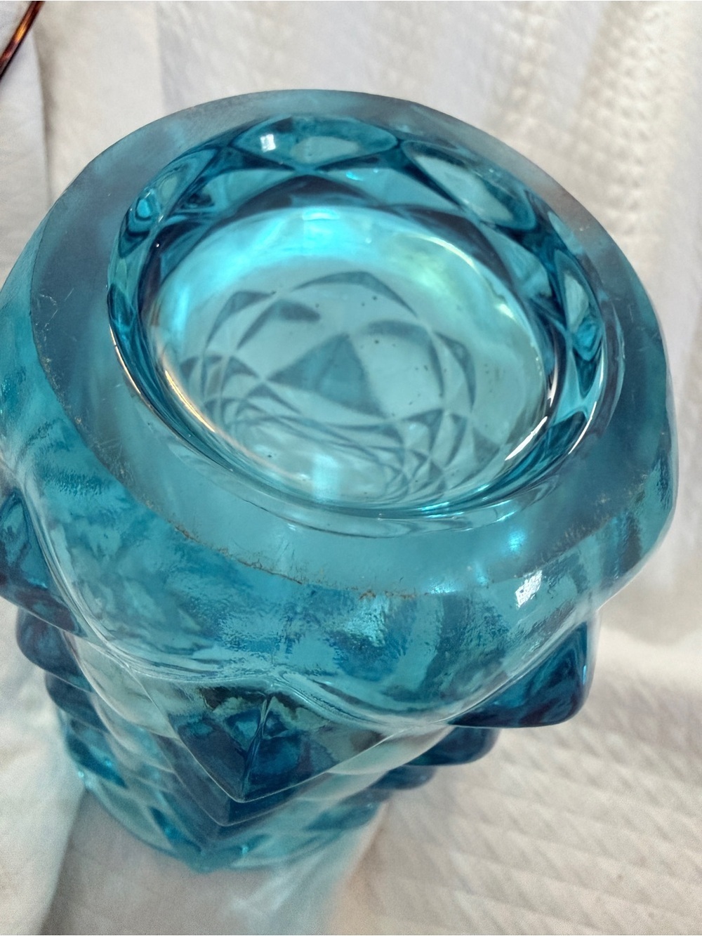Textured Blue Diamond-Pattern Glass Vase - Picture 2 of 13